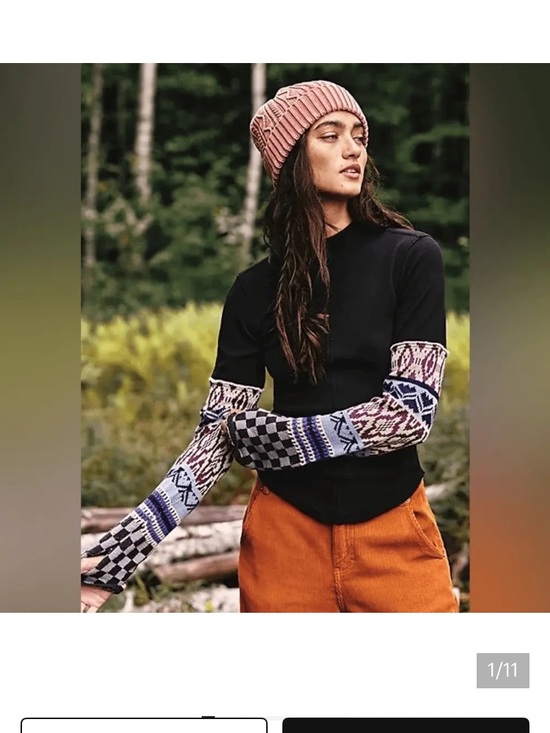 We The Free Tops - Women's Black Top with Multi-Pattern Knit Sleeves
